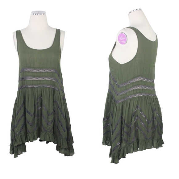 Free People Dresses & Skirts - Free People Dress Ruffle Chevron Lace Empire Boho